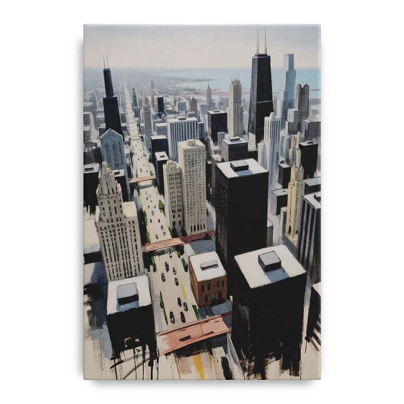 Chicago Downtown Black & White Front - Canvas Wall Art