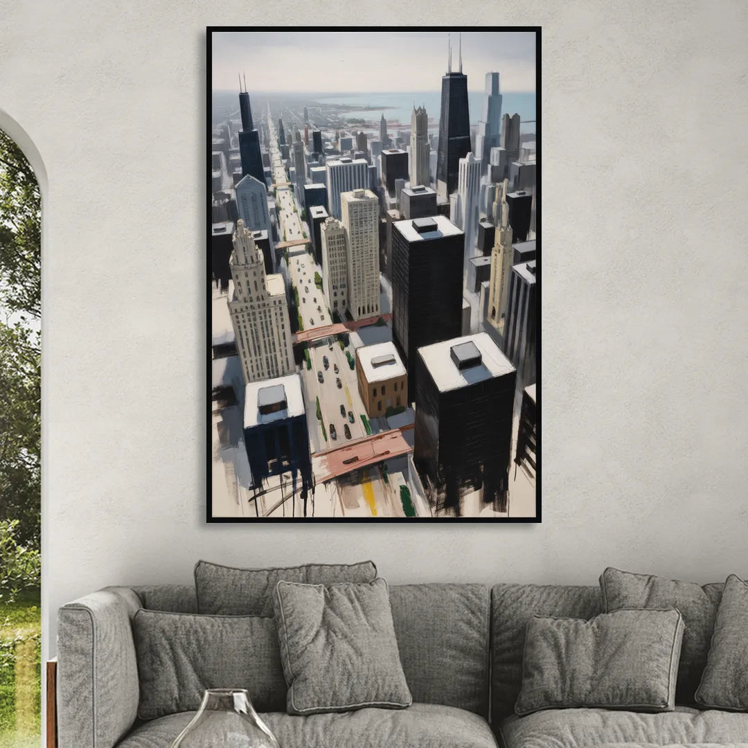 Chicago Downtown Black & White Sitting Room - Black Canvas Wall Art
