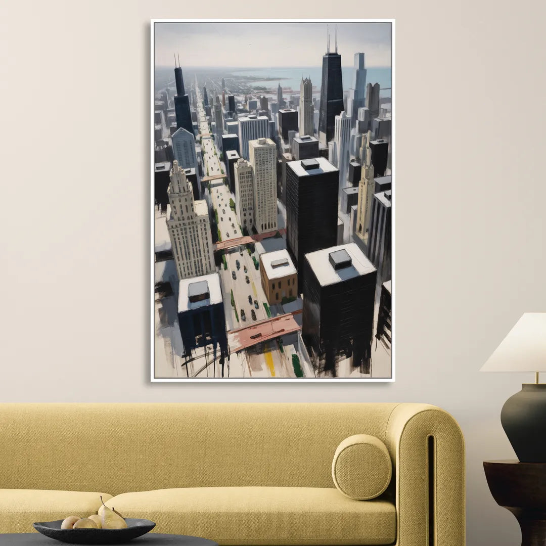 Chicago Downtown Black & White Sitting Room - White Canvas Wall Art