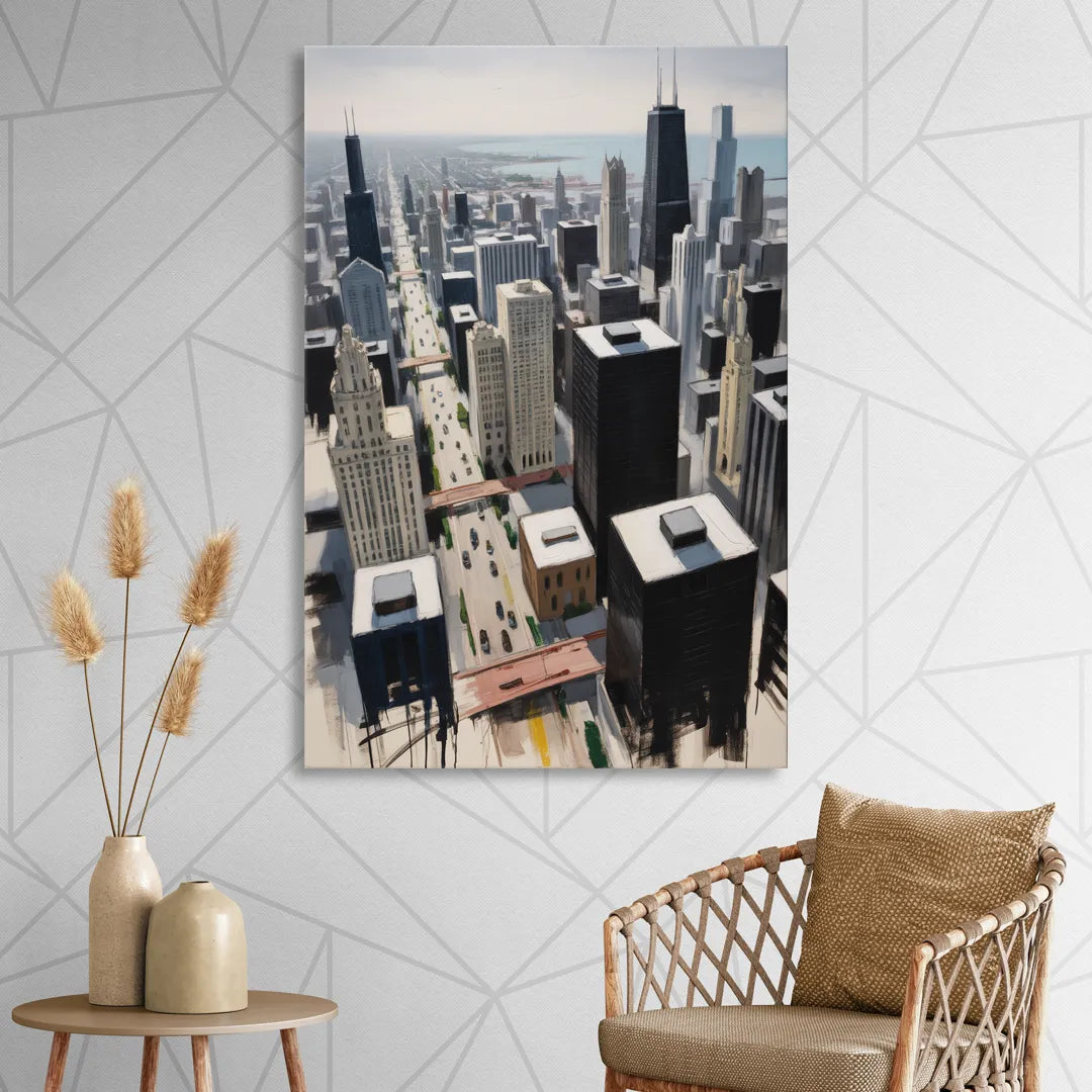 Chicago Downtown Black & White Living Room - Canvas Wall Art
