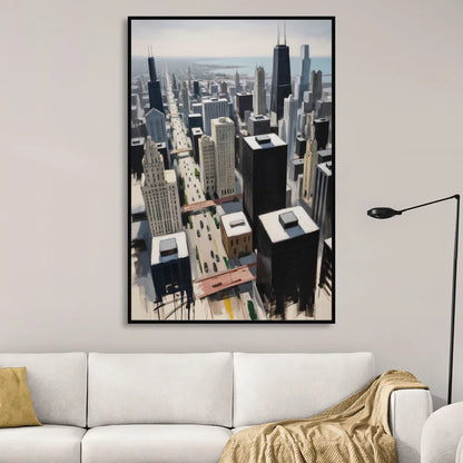 Chicago Downtown Black & White Living Room - Black Canvas Wall Art