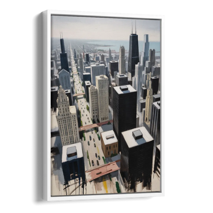 Chicago Downtown Black & White Side - White Canvas Wall Art