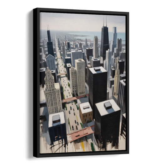 Chicago Downtown Black & White Side - Black Canvas Wall Art