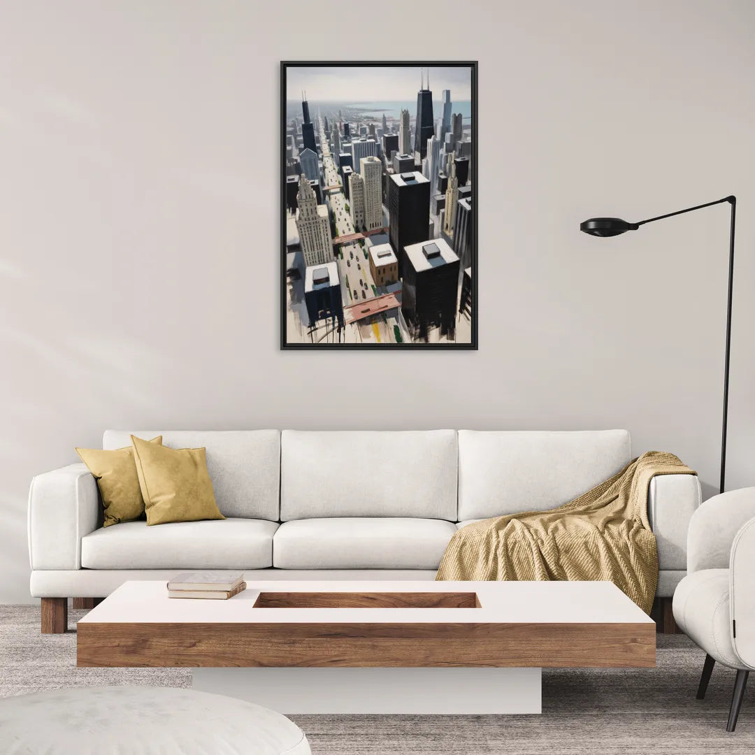 Chicago Downtown Black & White - Living Room Black Frame Canvas