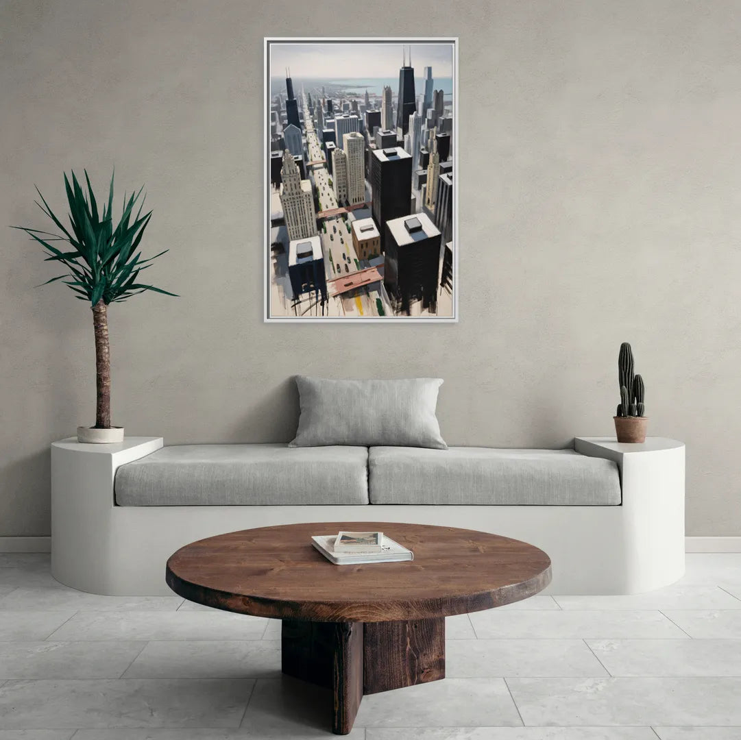Chicago Downtown Black & White - Living Room White Frame Canvas