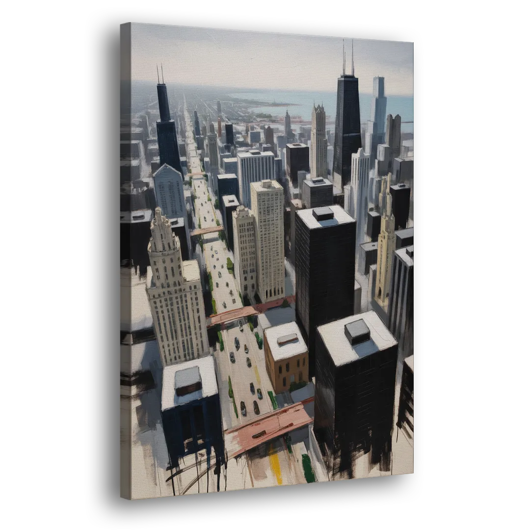 Chicago Downtown Black & White - Canvas Print Art Sides