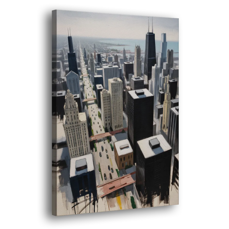Chicago Downtown Black & White - Canvas Print Art Sides