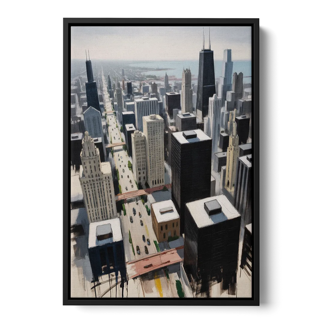 Chicago Downtown Black & White - Black Frame Canvas