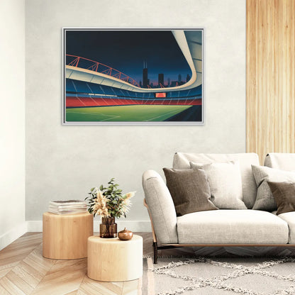 Chicago Fire FC Stadium Night - Living Room White Frame Canvas