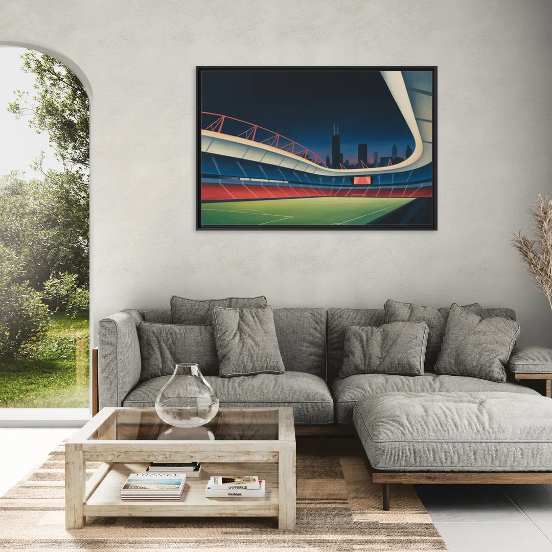 Chicago Fire FC Stadium Night - Living Room Black Frame Canvas