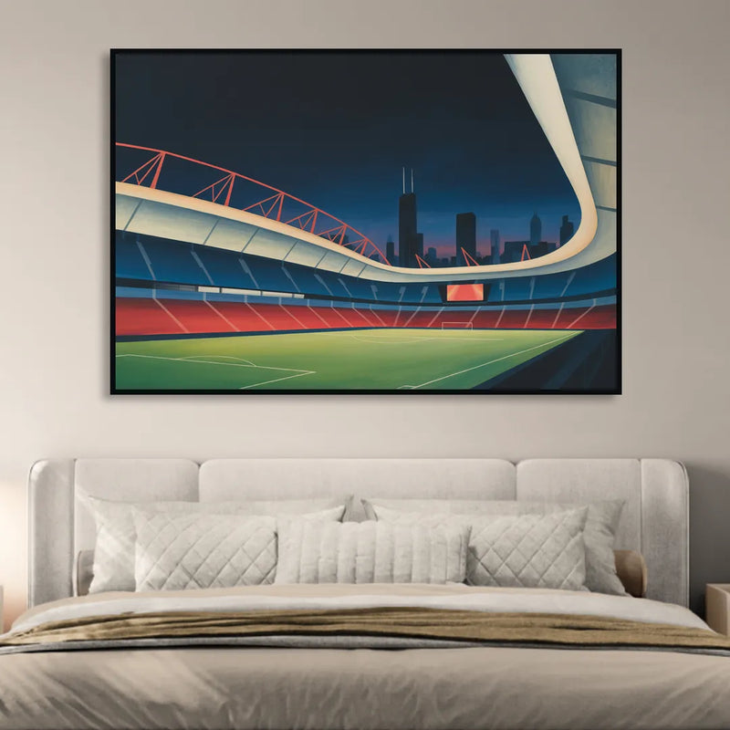 Chicago Fire FC Stadium Night Sitting Room - Black Canvas Wall Art