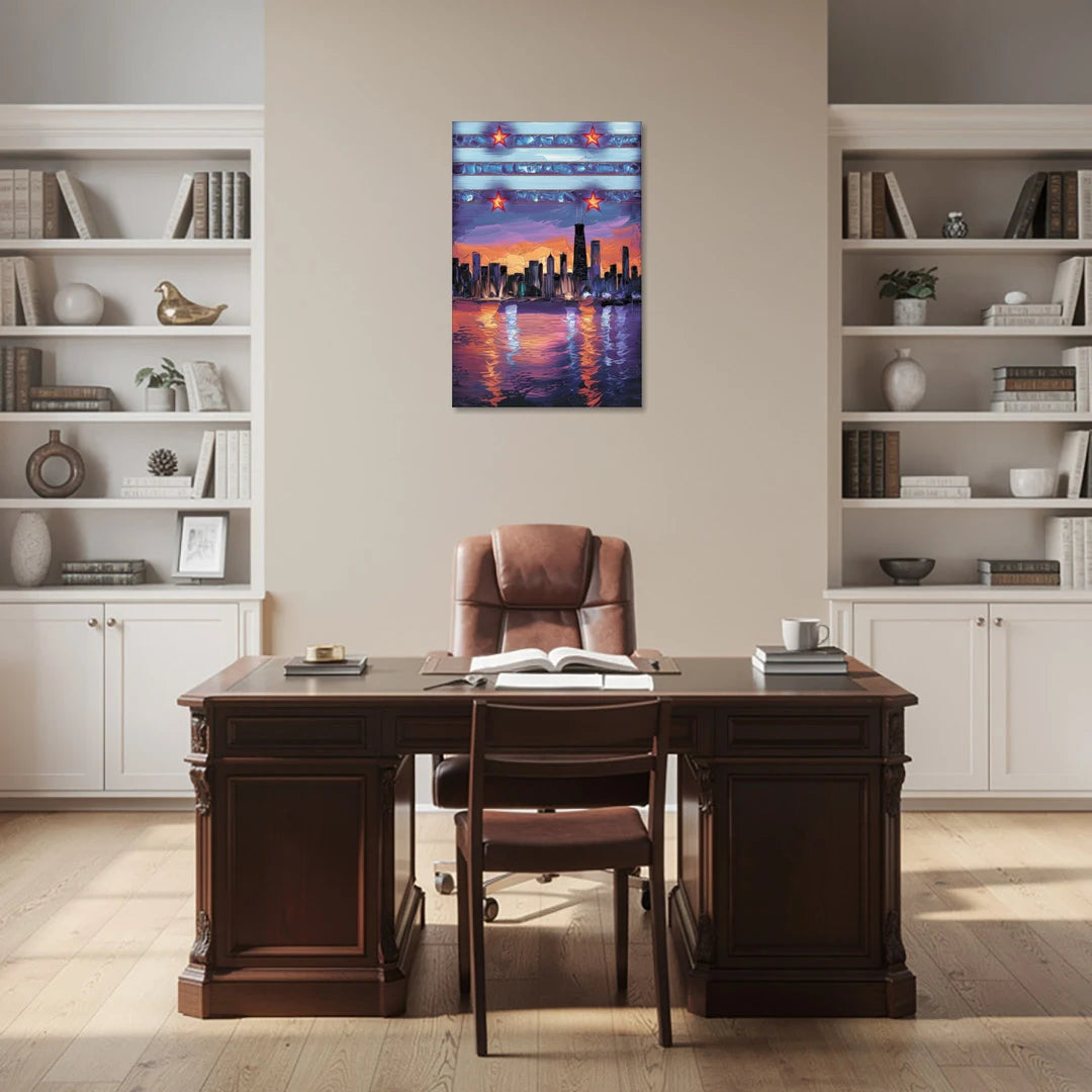 Chicago Flag Inspired Design - Canvas Wall Art - Office - 24x36