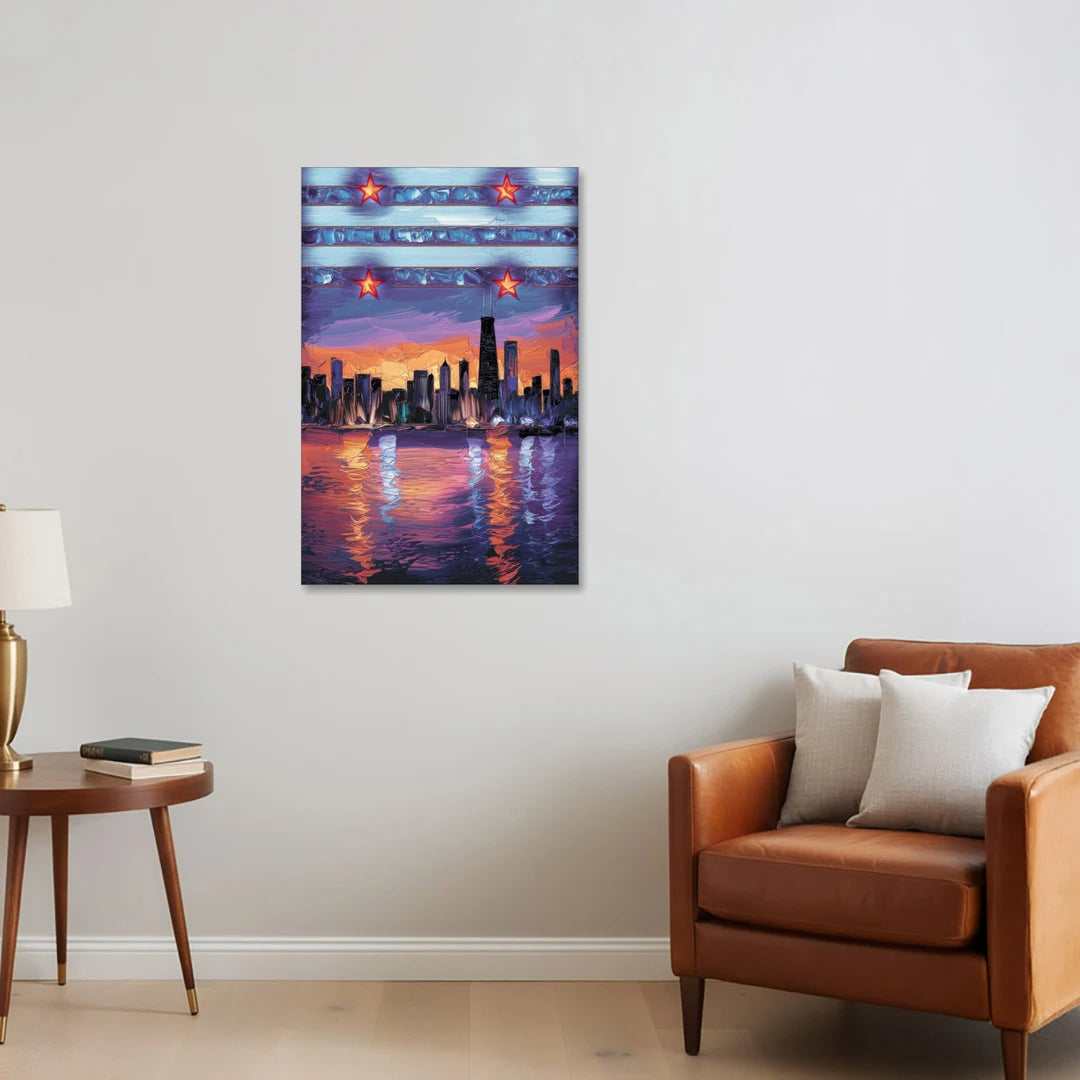 Chicago Flag Inspired Design - Canvas Wall Art - Sofa - 24x36