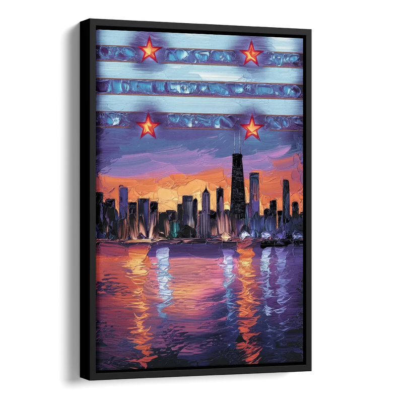 Chicago Flag Inspired Design Side - Black Canvas Wall Art