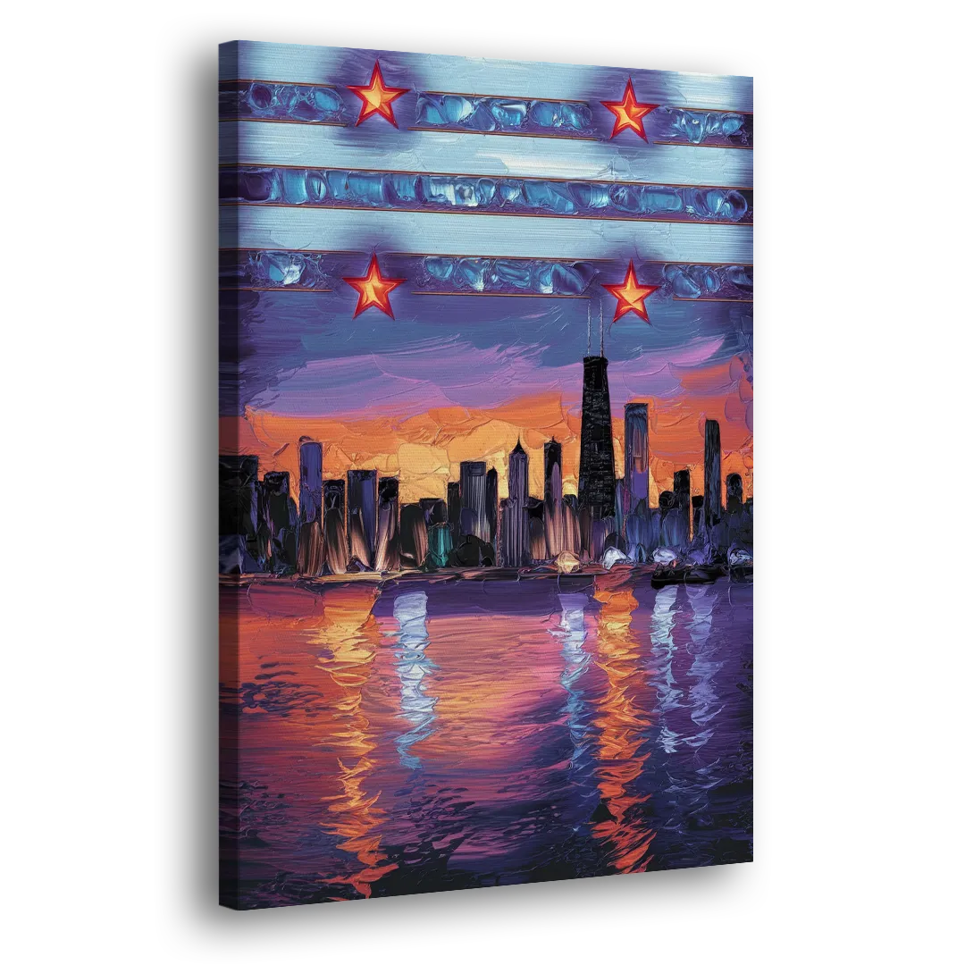 Chicago Flag Inspired Design Side - Canvas Wall Art