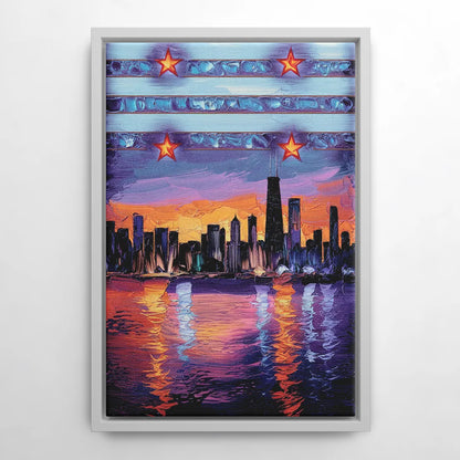 Chicago Flag Inspired Design - White Frame Canvas