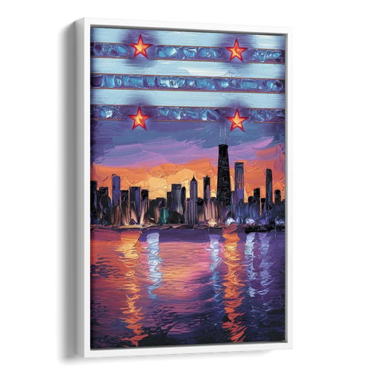 Chicago Flag Inspired Design Side - White Canvas Wall Art