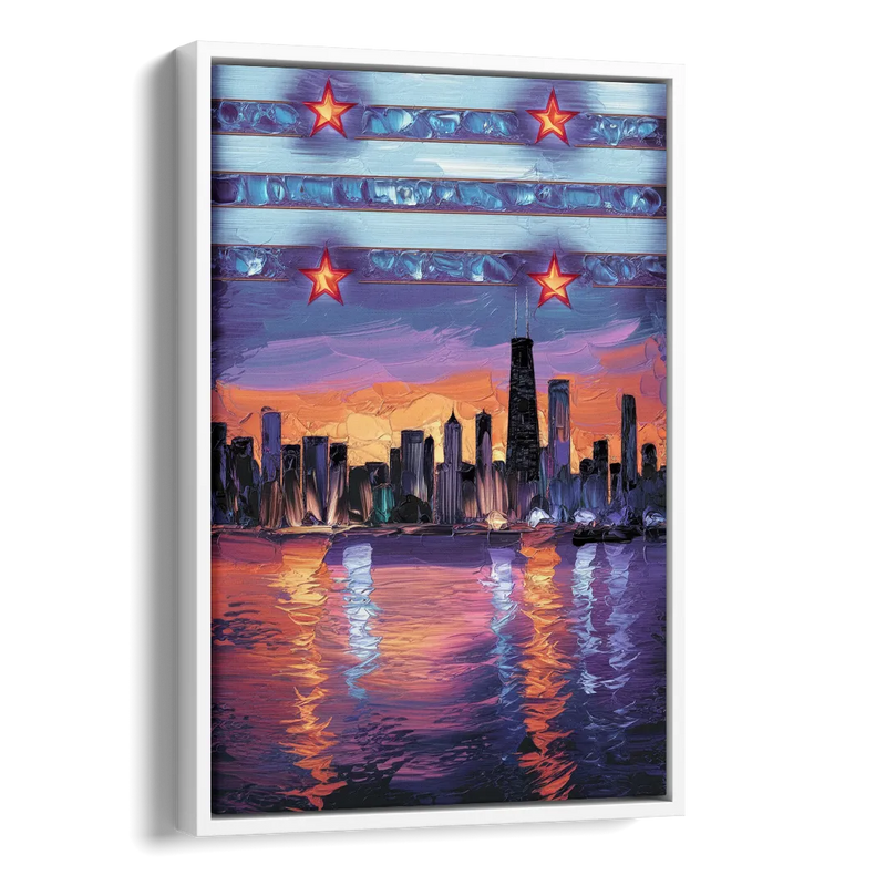 Chicago Flag Inspired Design Side - White Canvas Wall Art