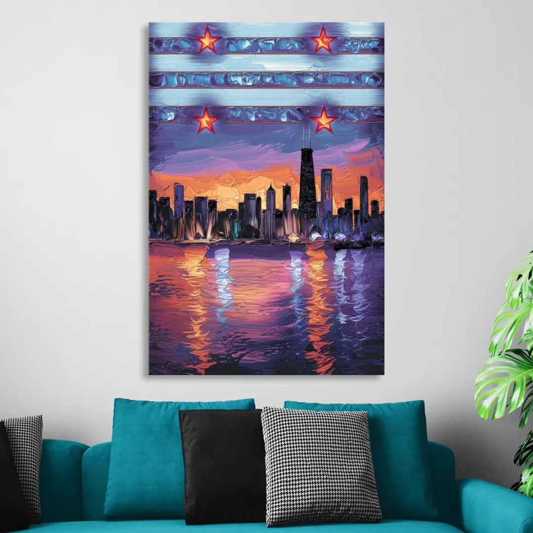 Chicago Flag Inspired Design Living Room - Canvas Wall Art