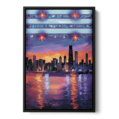 Chicago Flag Inspired Design Front - Black Canvas Wall Art