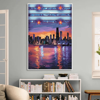 Chicago Flag Inspired Design Living Room - White Canvas Wall Art