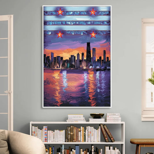 Chicago Flag Inspired Design Living Room - White Canvas Wall Art