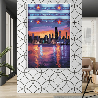 Chicago Flag Inspired Design Sitting Room - White Canvas Wall Art