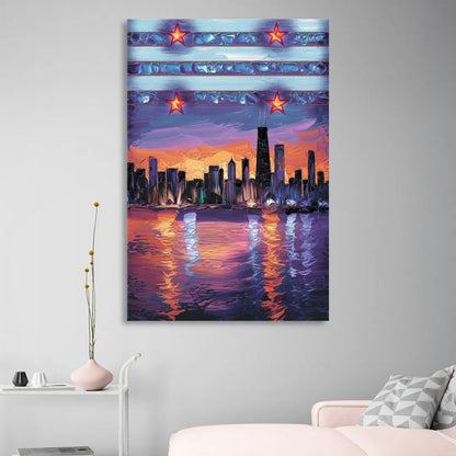 Chicago Flag Inspired Design Sitting Room - Canvas Wall Art