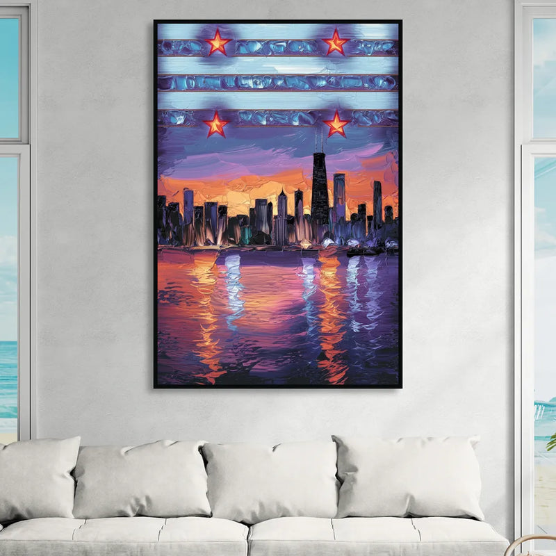 Chicago Flag Inspired Design Sitting Room - Black Canvas Wall Art