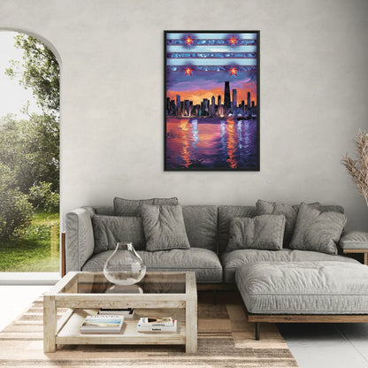 Chicago Flag Inspired Design - Living Room Black Frame Canvas