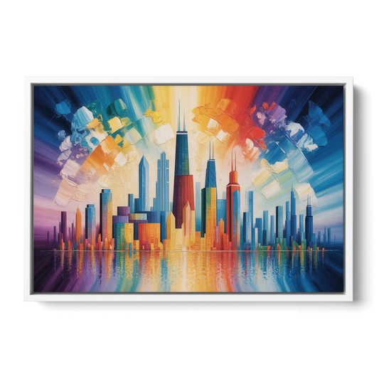 Chicago Geometric Skyline Abstraction - White Framed Canvas Wall Art - Front