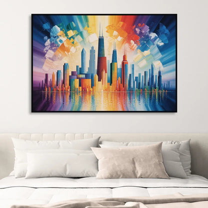 Chicago Geometric Skyline Abstraction Sitting Room - Black Canvas Wall Art