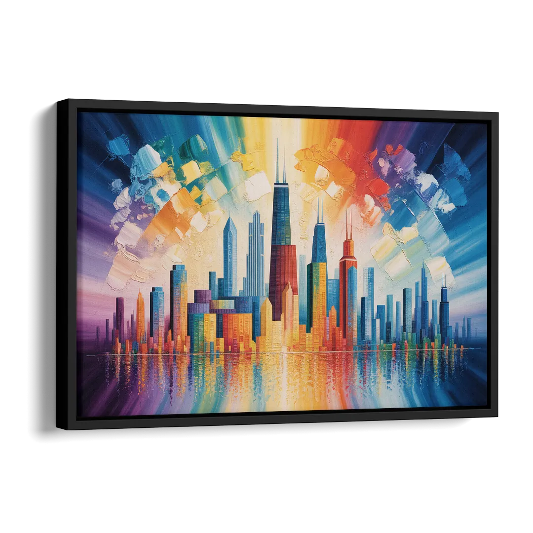 Chicago Geometric Skyline Abstraction Side - Black Canvas Wall Art