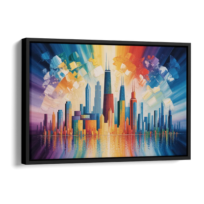 Chicago Geometric Skyline Abstraction Side - Black Canvas Wall Art