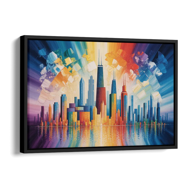 Chicago Geometric Skyline Abstraction Side - Black Canvas Wall Art