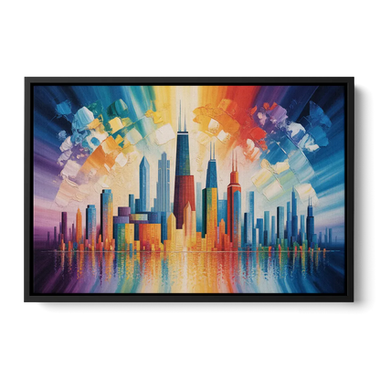 Chicago Geometric Skyline Abstraction - Black Frame Canvas