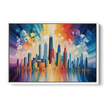 Chicago Geometric Skyline Abstraction - White Frame Canvas