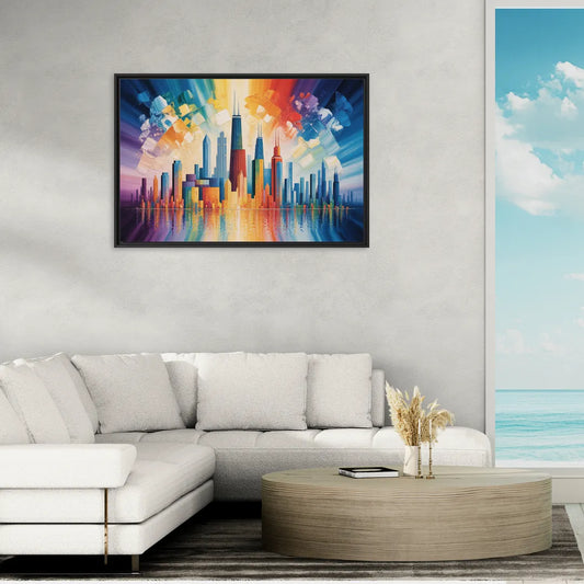 Chicago Geometric Skyline Abstraction - Living Room Black Frame Canvas
