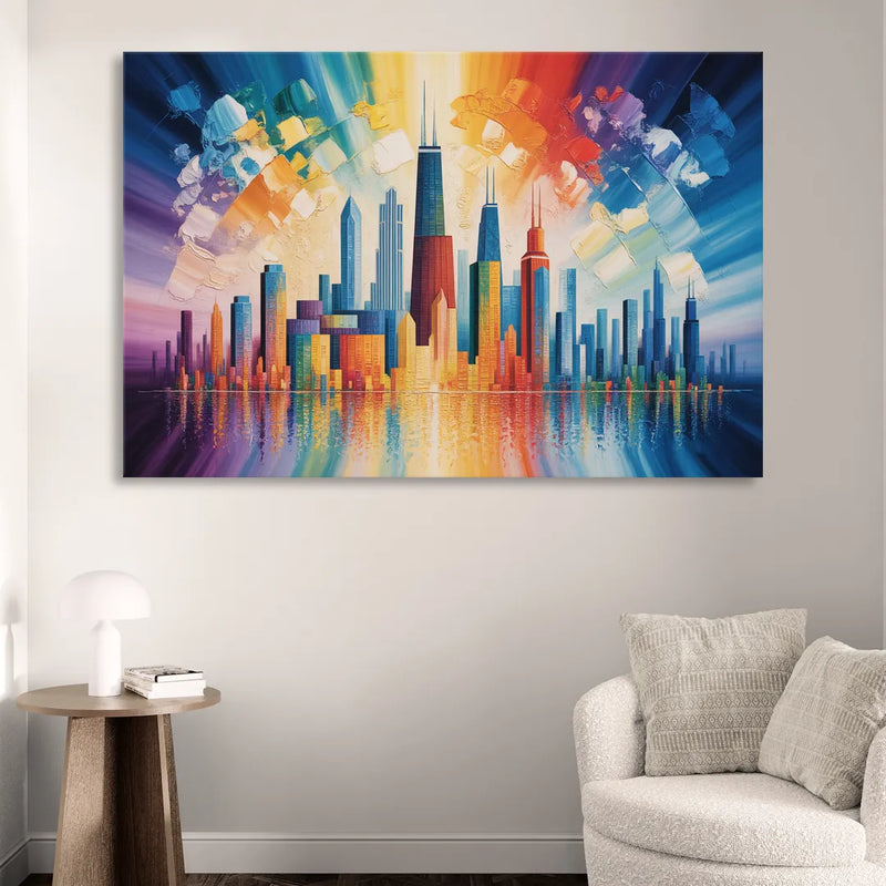 Chicago Geometric Skyline Abstraction Living Room - Canvas Wall Art