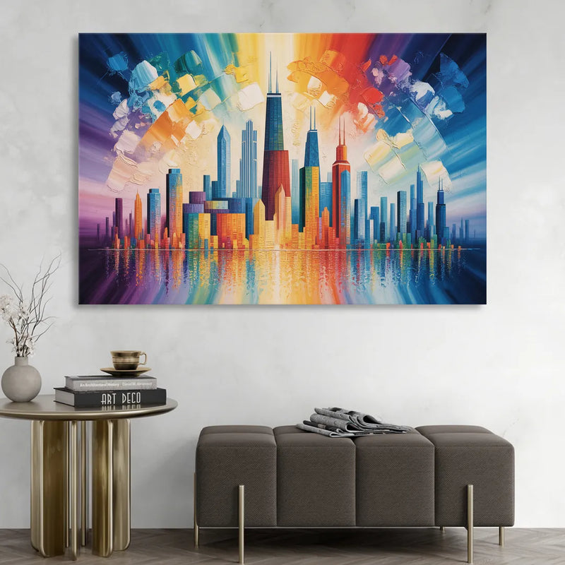 Chicago Geometric Skyline Abstraction Sitting Room - Canvas Wall Art