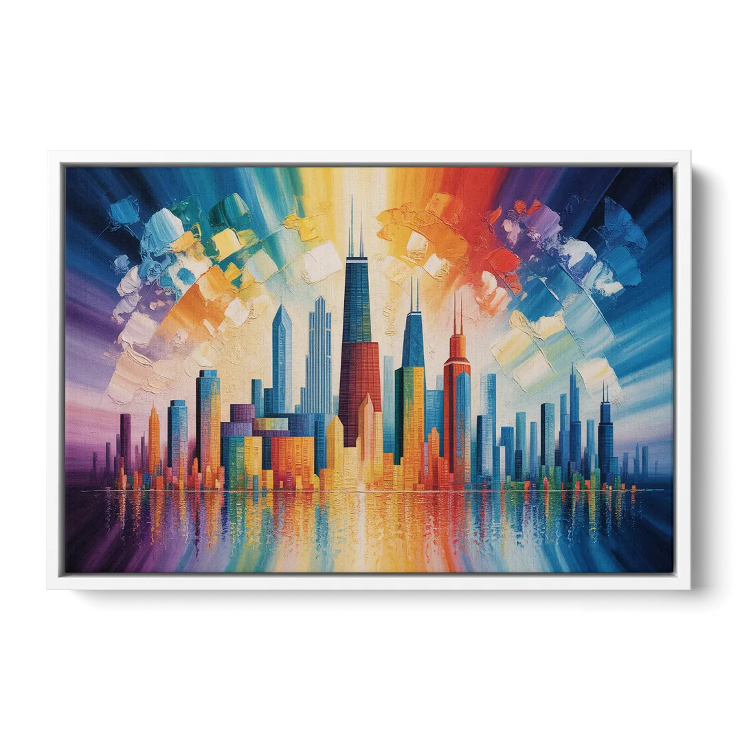 Chicago Geometric Skyline Abstraction Front - White Canvas Wall Art
