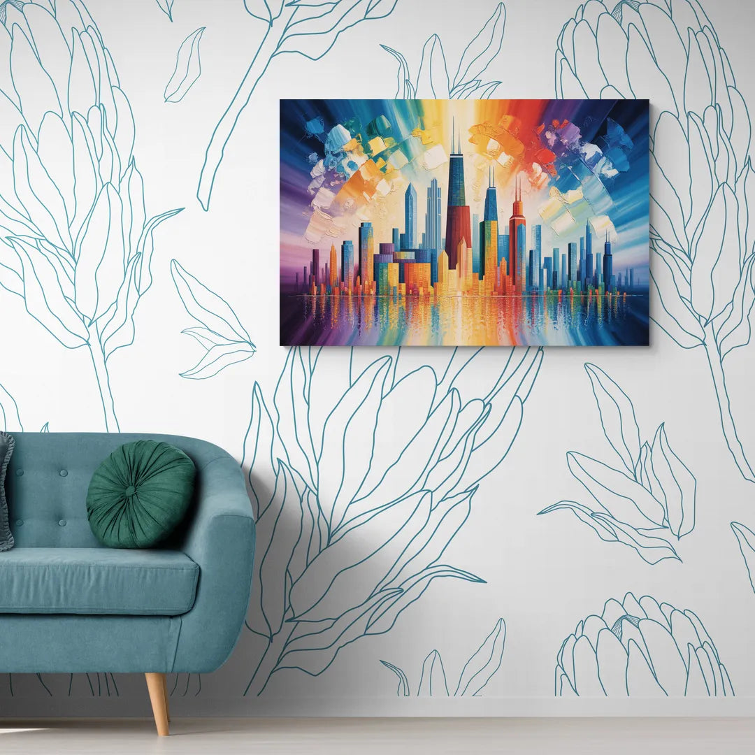 Chicago Geometric Skyline Abstraction - Canvas Wall Art Living Room