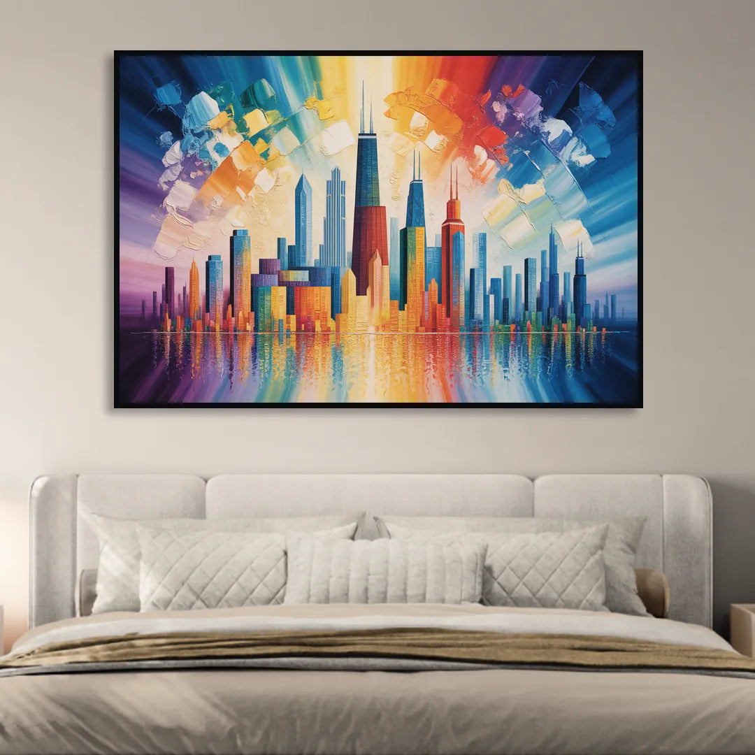 Chicago Geometric Skyline Abstraction Living Room - Black Canvas Wall Art