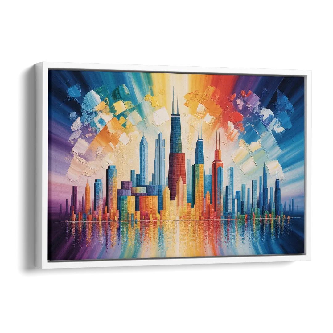 Chicago Geometric Skyline Abstraction Side - White Canvas Wall Art