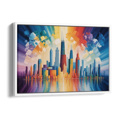 Chicago Geometric Skyline Abstraction Side - White Canvas Wall Art