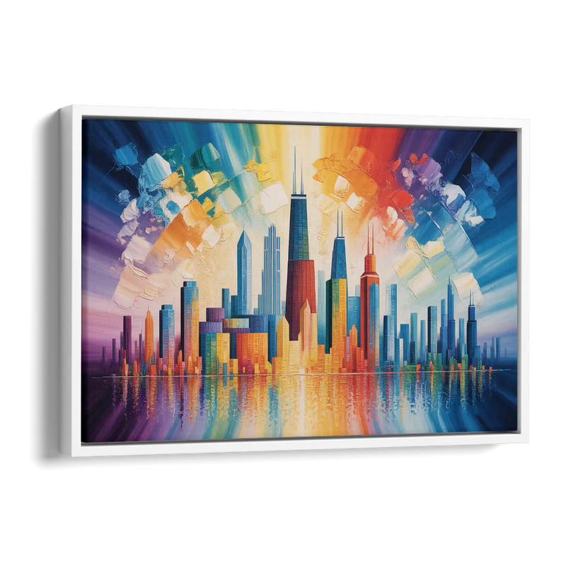 Chicago Geometric Skyline Abstraction Side - White Canvas Wall Art