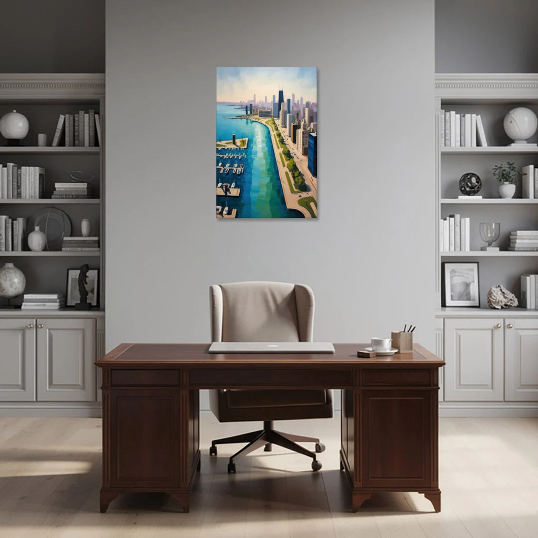 Chicago Harbor Aerial View - Canvas Wall Art - Office - 24x36