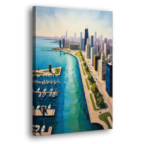 Chicago Harbor Aerial View - Canvas Wall Art - Side