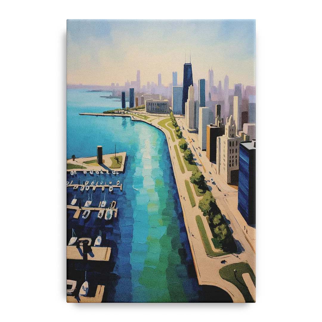 Chicago Harbor Aerial View - Canvas Wall Art