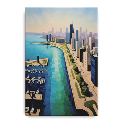 Chicago Harbor Aerial View Front - Canvas Wall Art